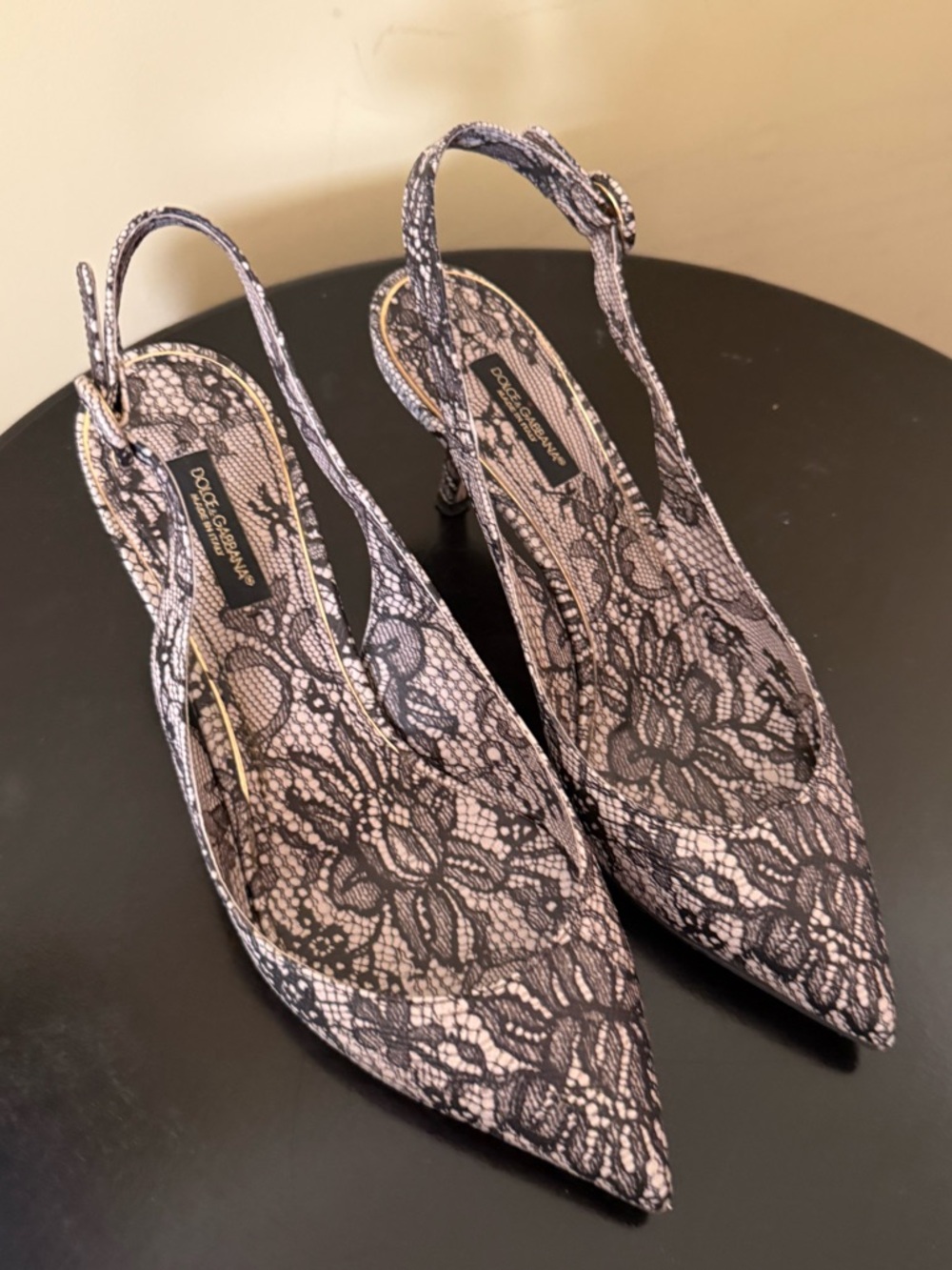 Dolce & Gabbana Black Lace Slingback Pointed-Toe Heels + Dust Bag + Box - Picture 3 of 9